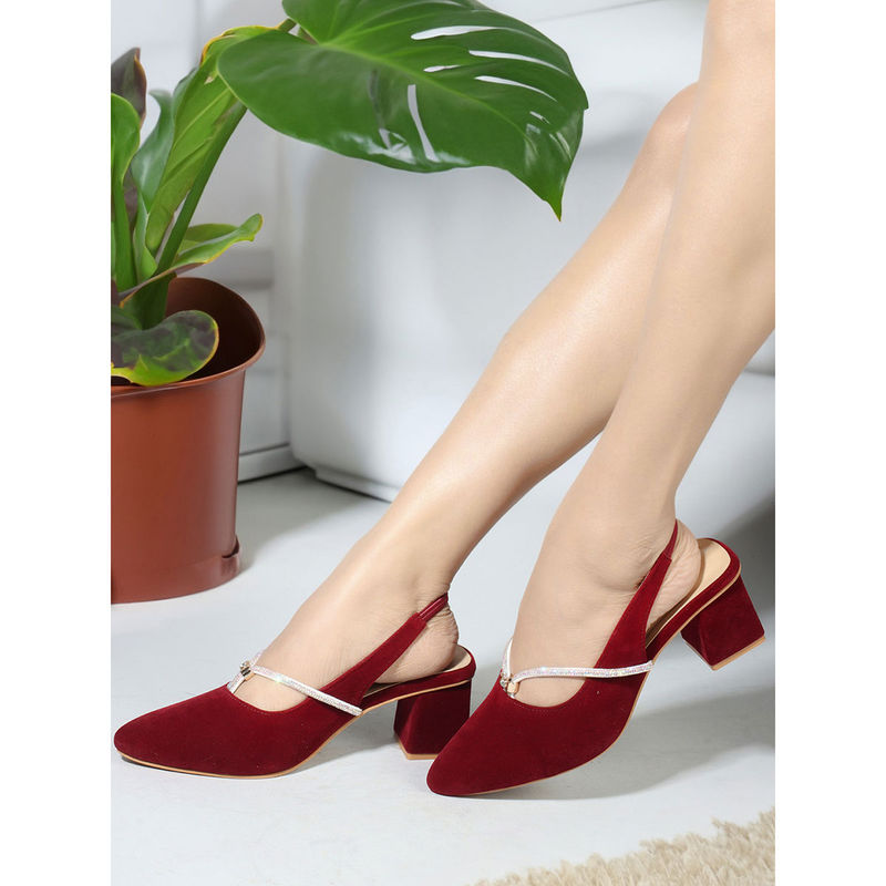 Iconics Womens Pointed Toe Maroon Color Backstrap Heel Mules (EURO 40)
