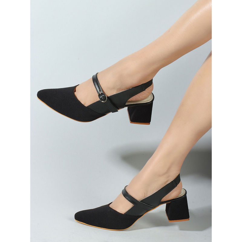 Iconics Womens Block Heeled Fashionable Black Color Backstrap Heel Mules (EURO 39)