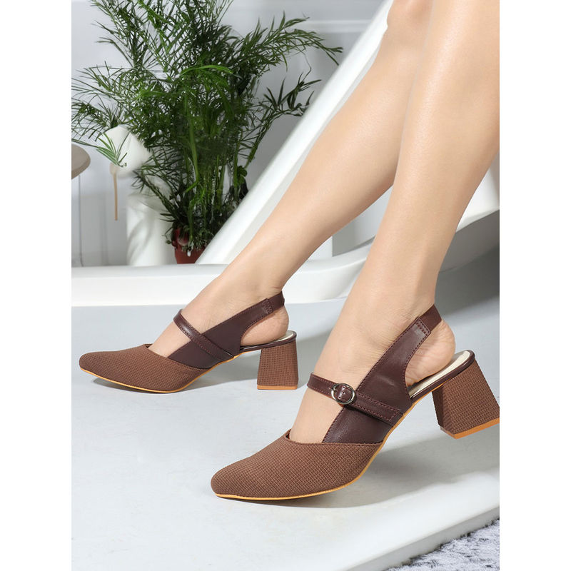 Iconics Womens Block Heeled Fashionable Brown Color Backstrap Heel Mules (EURO 36)