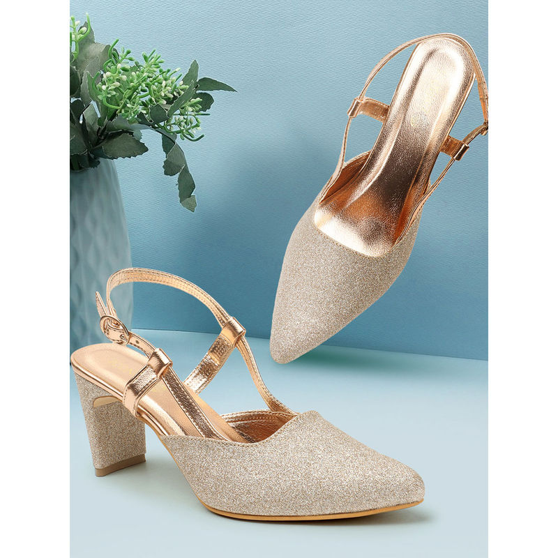 Iconics Womens Fashionable Shimmery Rose Gold Color Backstrap Heel Mules (EURO 40)