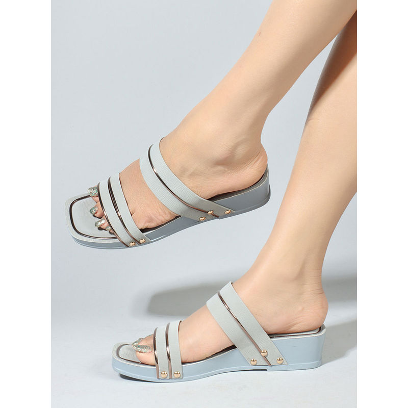 Iconics Womens Sqauare Toe Slip On Grey Color Sandals (EURO 36)