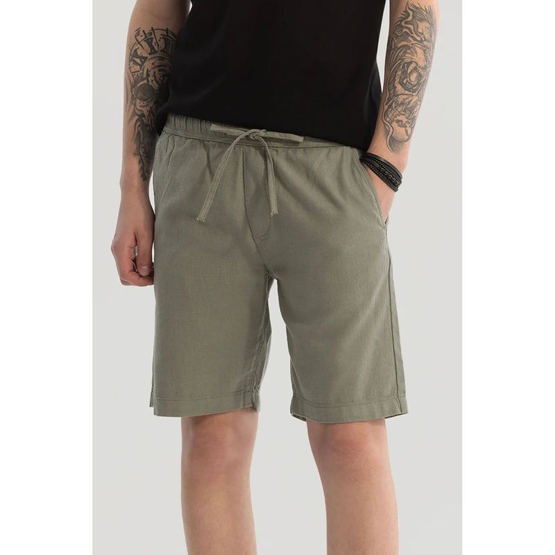 Snitch Olive Solid Cotton Shorts (32)