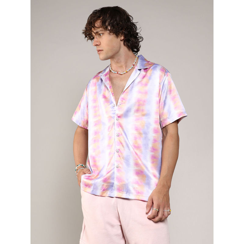 Campus Sutra Mens Lavender & Pale Orange Relaxed Ombre Printed Shirt (M)
