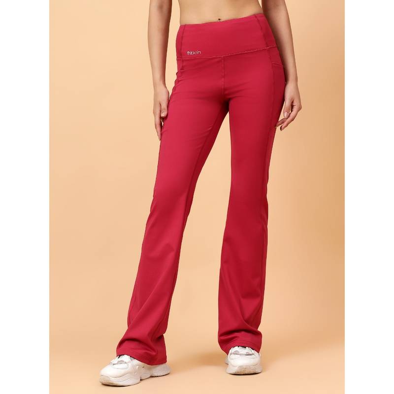 Fitkin Women Magenta Bootcut Active Trackpant (S)