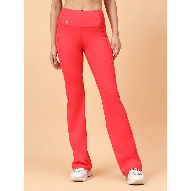Fitkin Women Red Bootcut Active Trackpant (S)