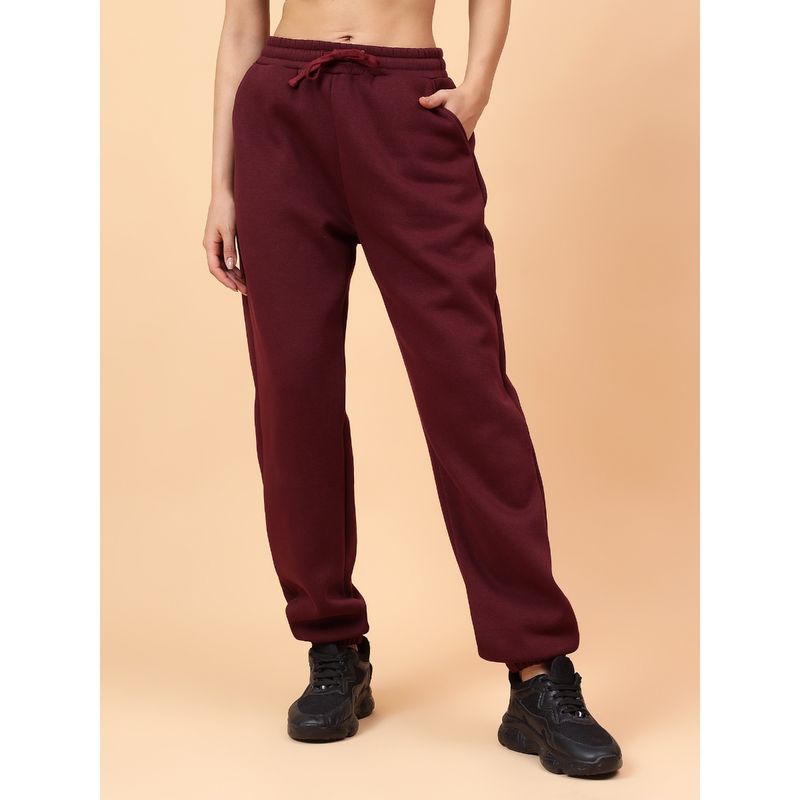 Fitkin Women Burgundy Fleece Joggers (XL)