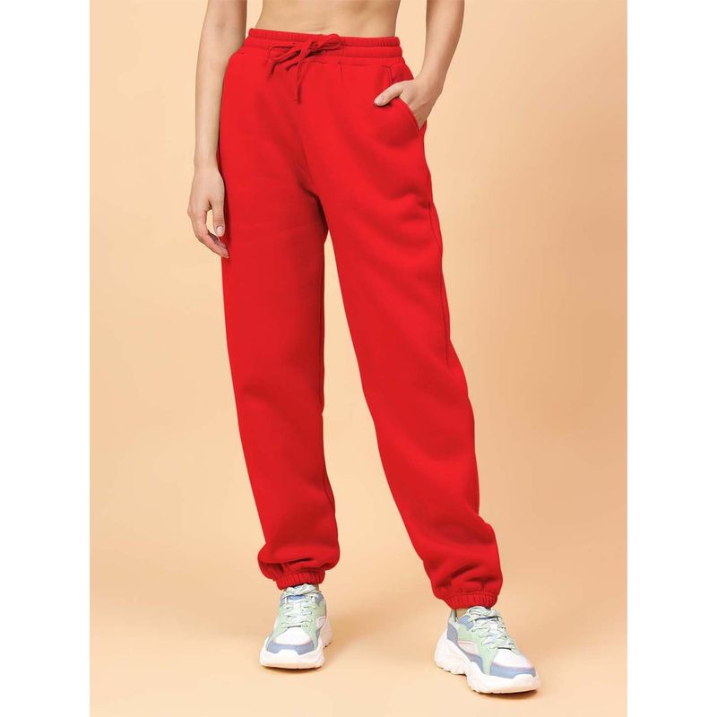 Fitkin Women Red Fleece Joggers (M)