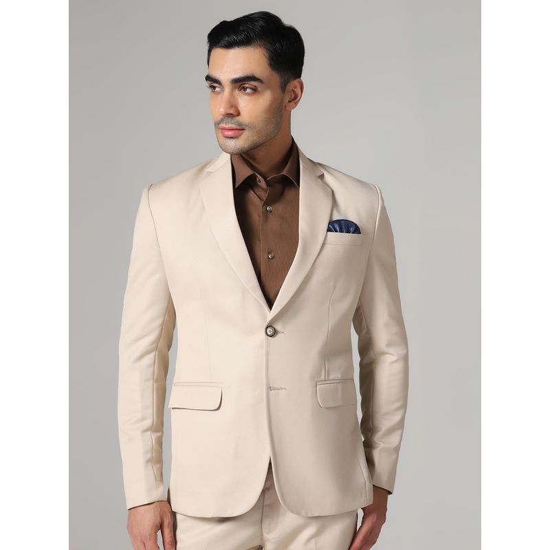 TAHVO Mens Beige Notched Lapel Blazer (34)