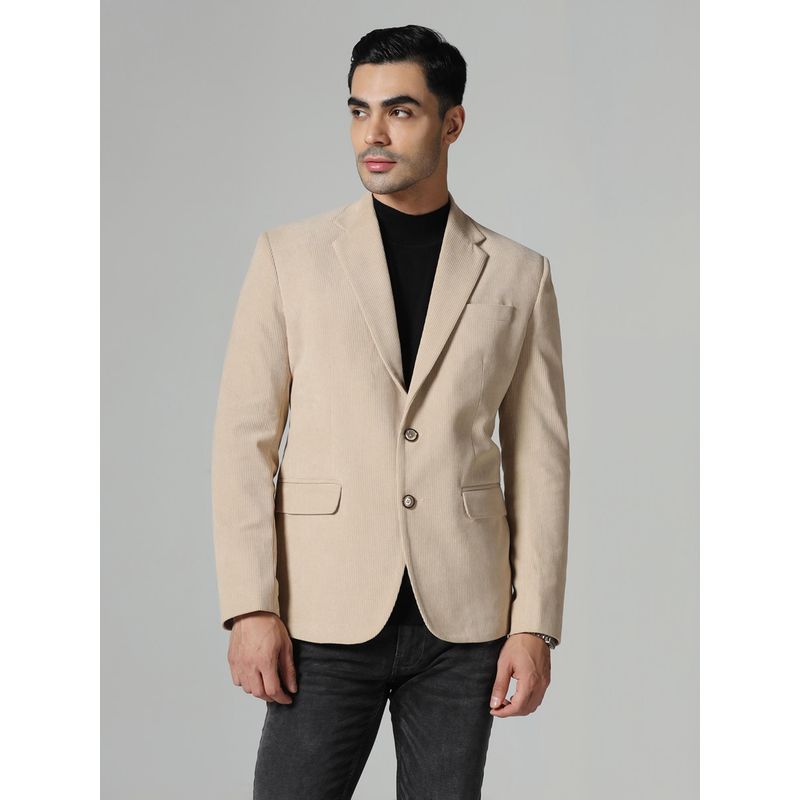 TAHVO Mens Beige Notched Lapel Corduroy Blazer (40)