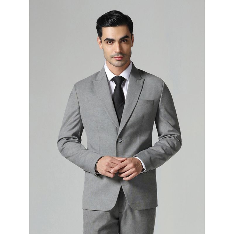 TAHVO Mens Grey Self Design Peaked Lapel Blazer (36)