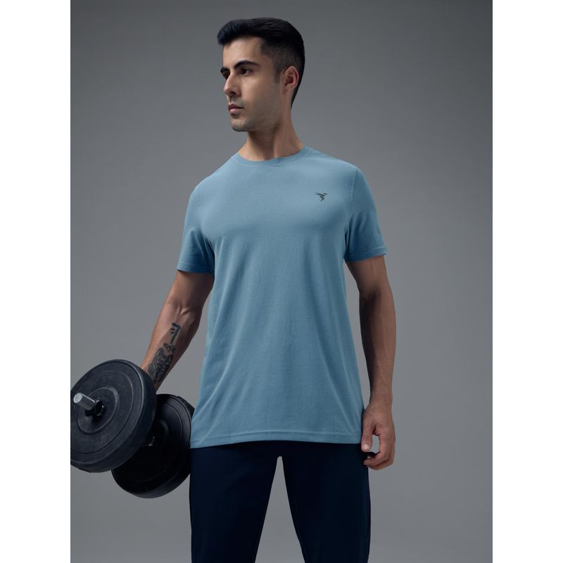 Technosport Mens Blue COTFLEX Solid Slim Fit T-Shirt (S)