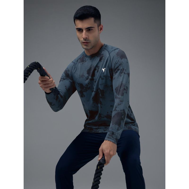 Technosport Mens Navy Blue DOUBLE COOL Jacquard Slim Fit T-Shirt (M)