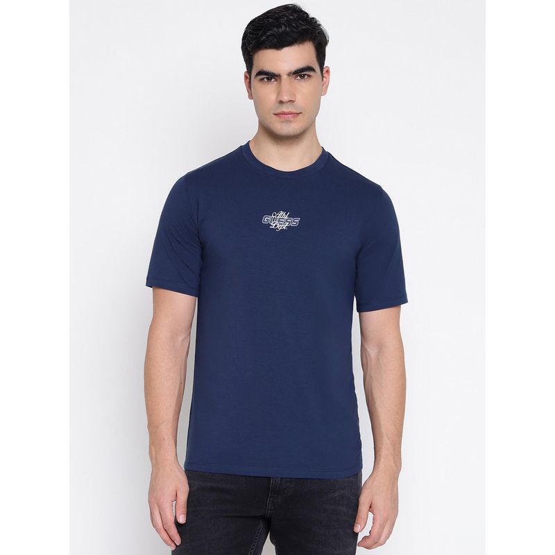 Guess Glean Mid Organic Stretch Silk Blue Solid Slim Fit T-Shirt (S)