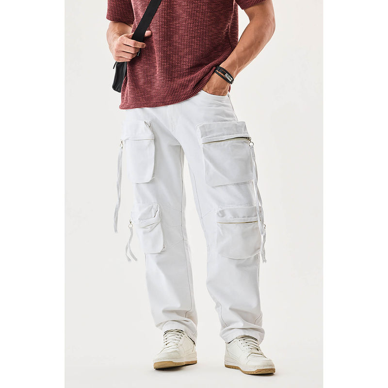Snitch White Solid Relaxed Casual Cargo (36)