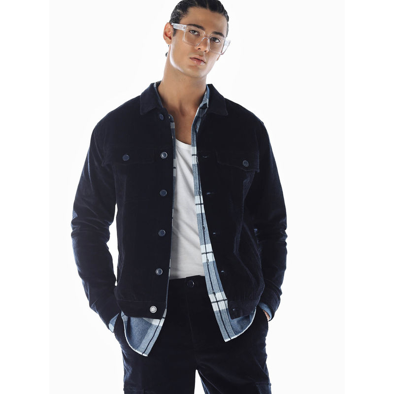 Jack & Jones Men Solid Regular Fit Navy Blue Jacket (S)