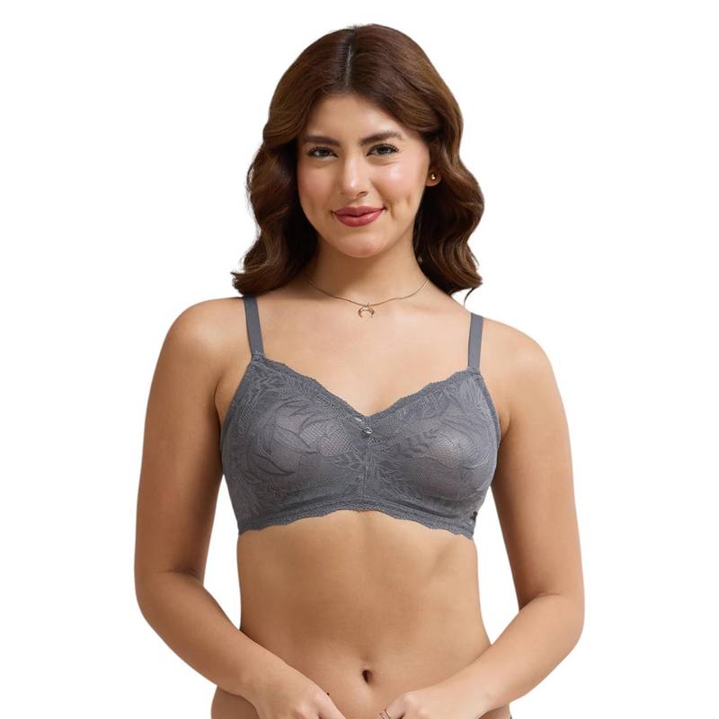 Amante Grey Self Design Wireless Bra (XL)