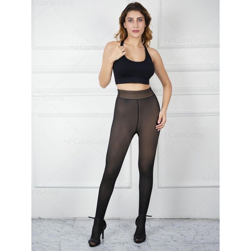 CareDone Womens Black Highly Stretchable Thick Fleece Thermal Stockings (M)