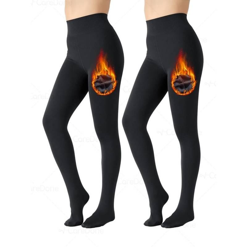 CareDone Womens Black Highly Stretchable Thick Fleece Thermal Stockings (Pack of 2) (L)
