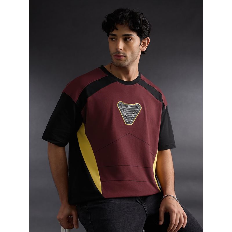 The Souled Store Maroon Official Iron Men Mask Oversized T-Shirt (M)