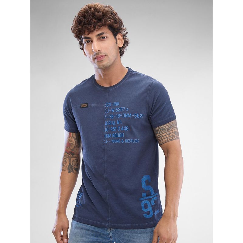Spykar Blue Cotton T-Shirt (M)
