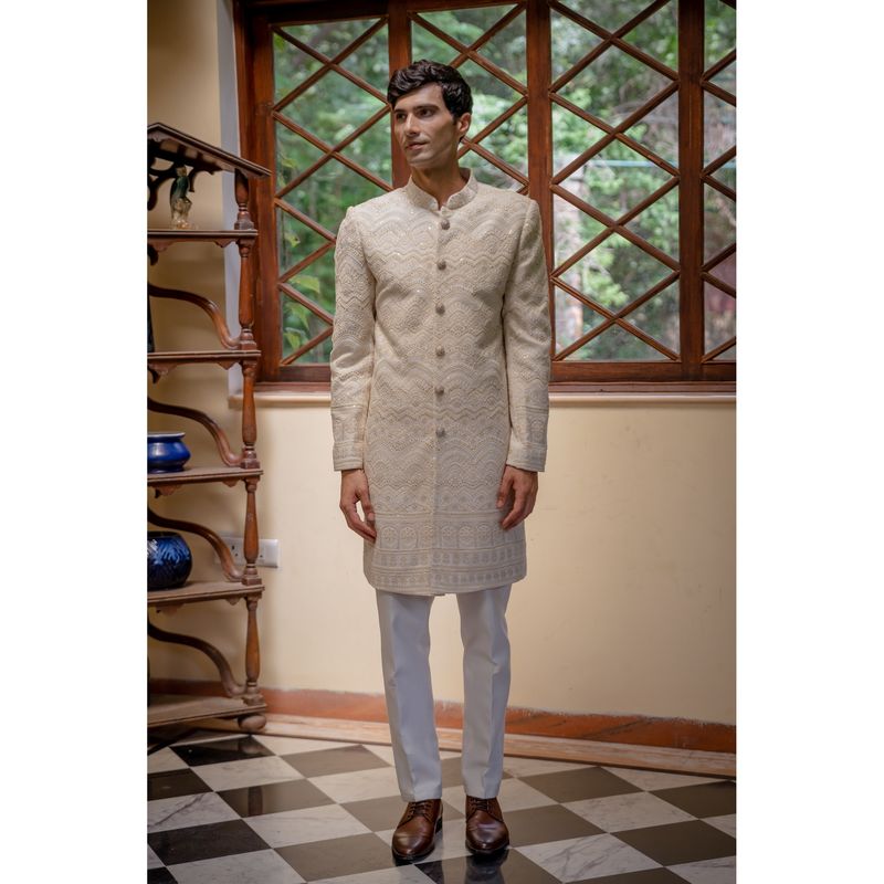 TAJIRI Rajvansh Beige Sherwani with Pant (36)