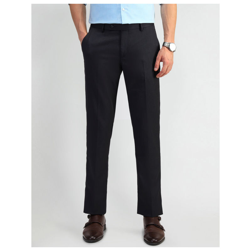 Arrow Textured Black Polyester Formal Trousers (30)