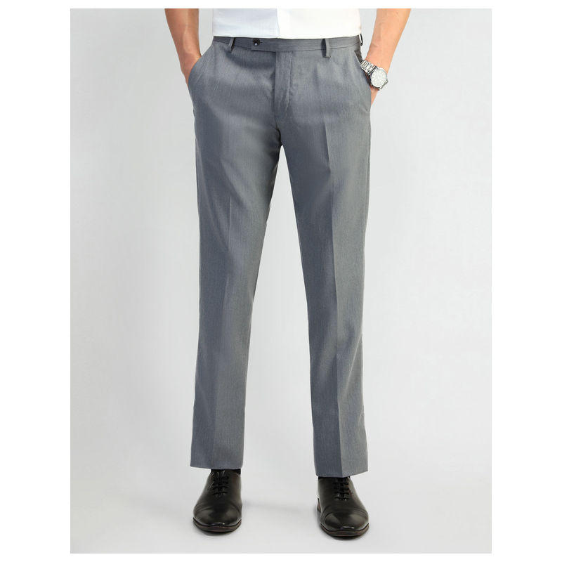 Arrow Textured Grey Polyester Formal Trousers (32)