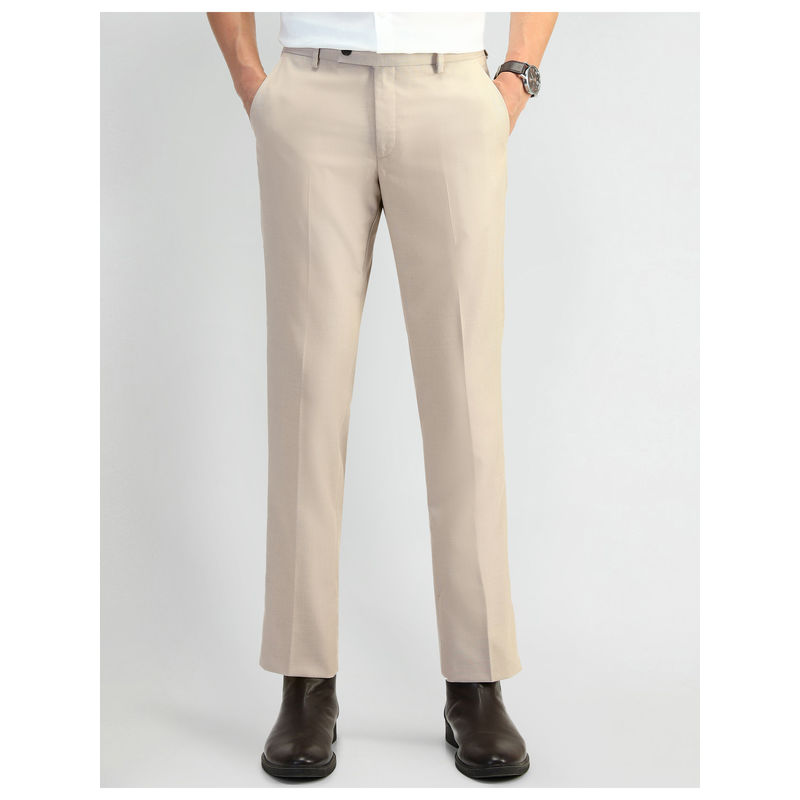 Arrow Textured Beige Polyester Formal Trousers (38)
