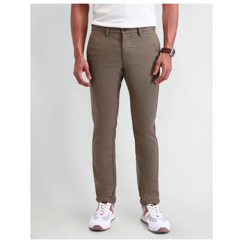 Arrow Sports Sport Solid Khaki Polyester Slim Trousers (30)
