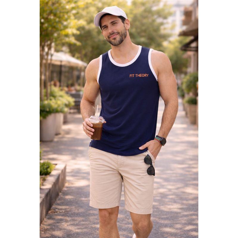 The Fit Theory Navy Blue Men's Cut N Sew Tank Top (M)