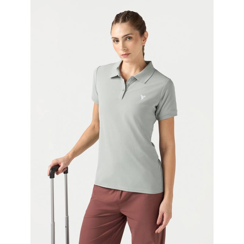 Technosport Grey Women Slim Fit Sports Polo T-Shirt (M)