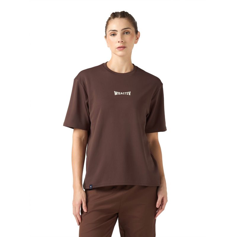 Technosport Brown Women Oversized Back Print T-Shirt (XL)