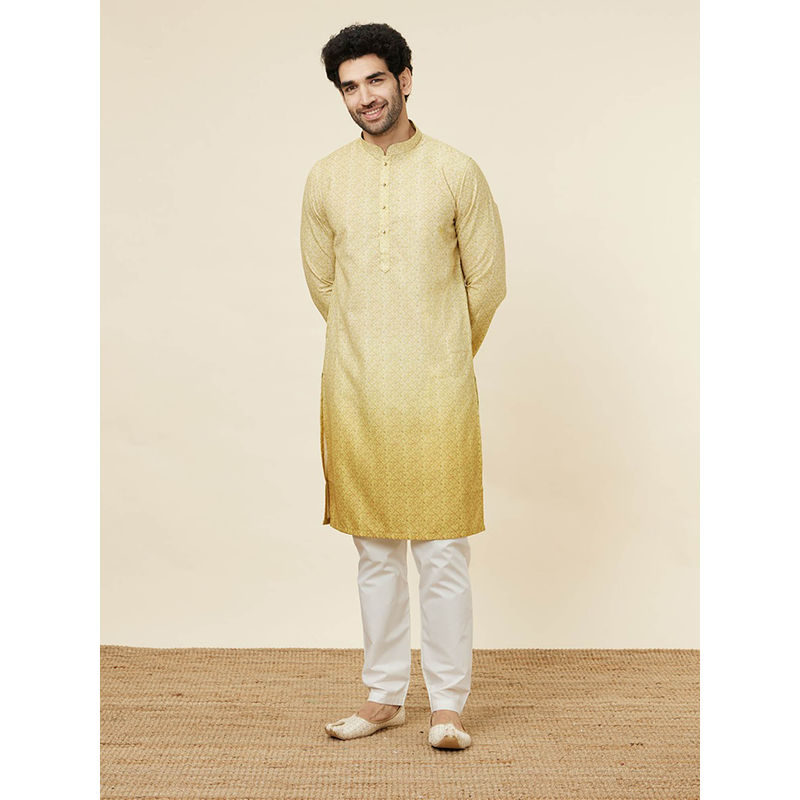 Manyavar Mens Mehndi Green Blended Cotton Kurta (XL)