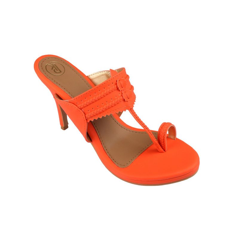 PREET KAUR Neon Orange Kolhapuri Heels (EURO 39) (EURO 39)