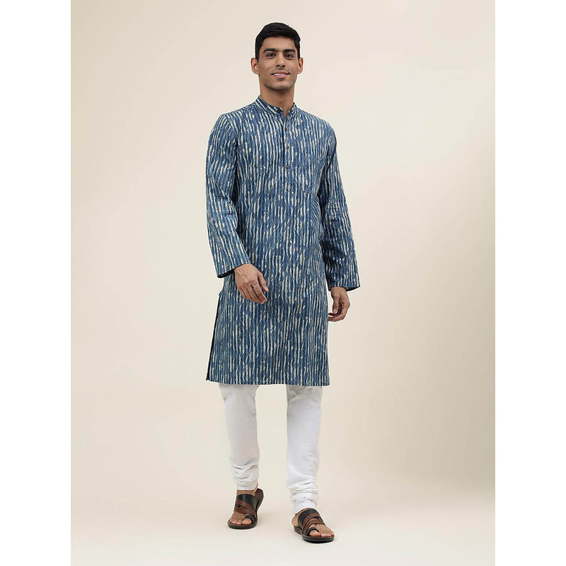 Fabindia Blue Cotton Woven Slim Fit Long Kurta (XS)