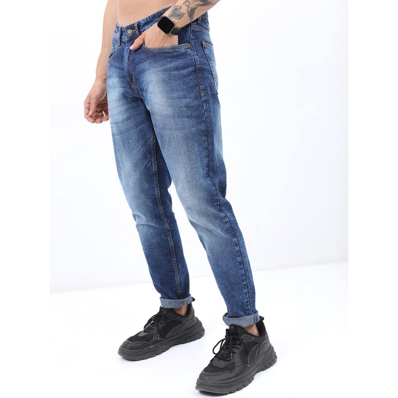HIGHLANDER Men Blue Solid Mid-Rise Clean Look Stretchable Cropped Jeans (34)