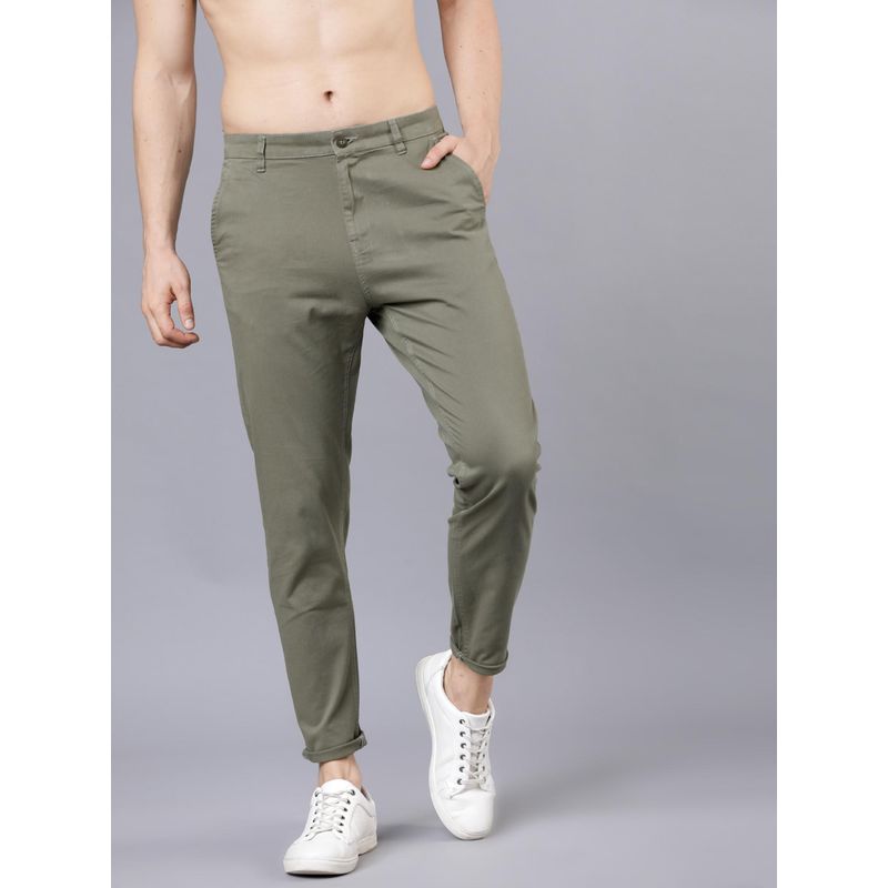 HIGHLANDER Men Olive Green Solid Ankle Length Trouser (30)