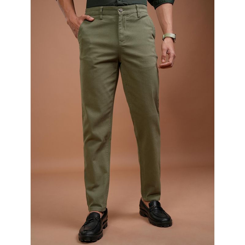 HIGHLANDER Men Olive Green Solid Trouser (34)
