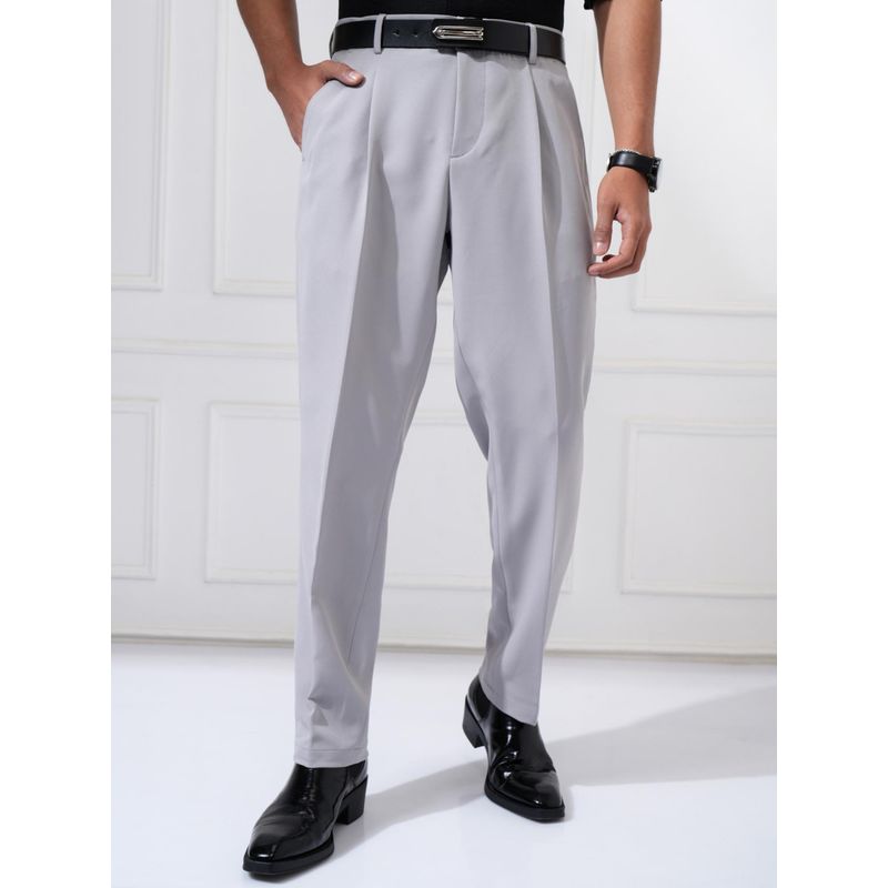 HIGHLANDER Men Easy Wash Solid Grey Trouser (30)