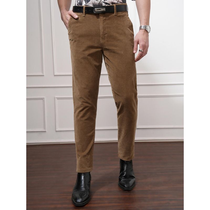 HIGHLANDER Men Brown Corduroy Solid Smart Trouser (30)