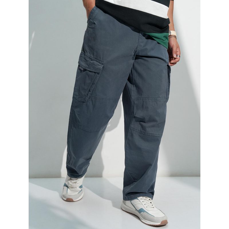 HIGHLANDER Men Blue Loose Fit Cotton Cargo Pant (30)