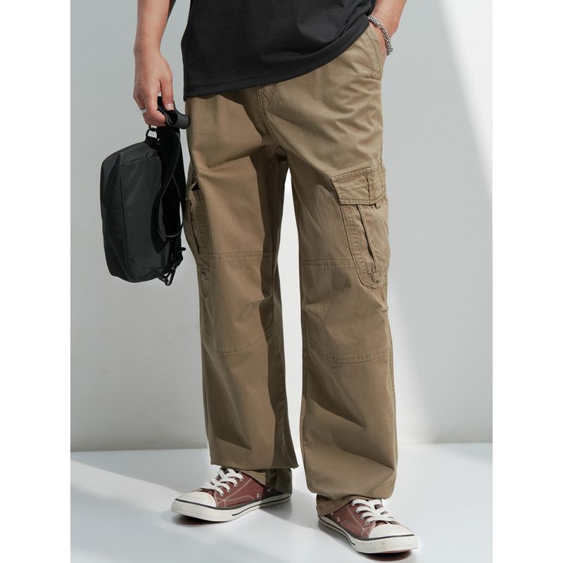 HIGHLANDER Men Beige Loose Fit Cotton Cargo Pant (32)