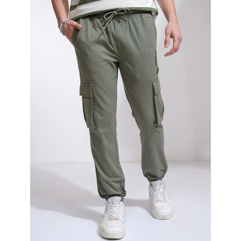 HIGHLANDER Men Cotton Solid Casual Cargo Pocket Jogger (30)