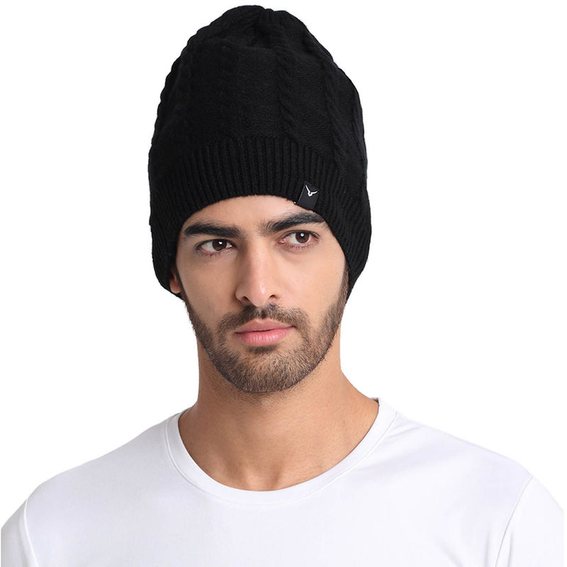 Buy INVINCIBLE Black Unisex Winter Woolen Beanie Cap for Men