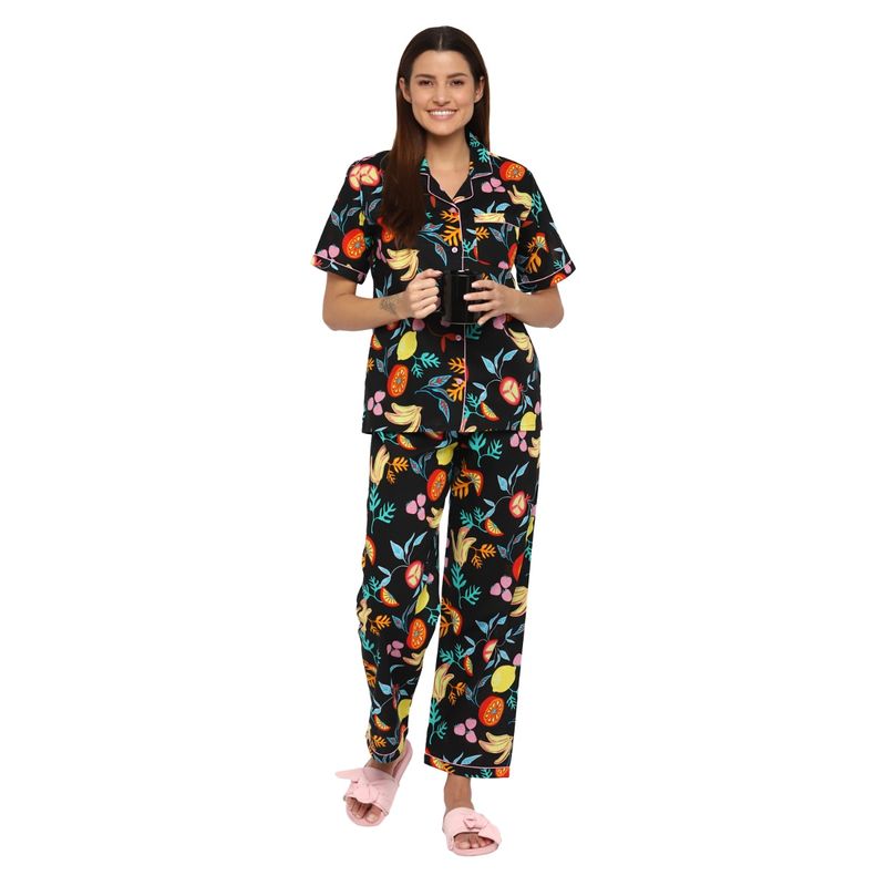 Shopbloom Mixed Colorful Print Short Sleeve Women's Night Suit (XL)