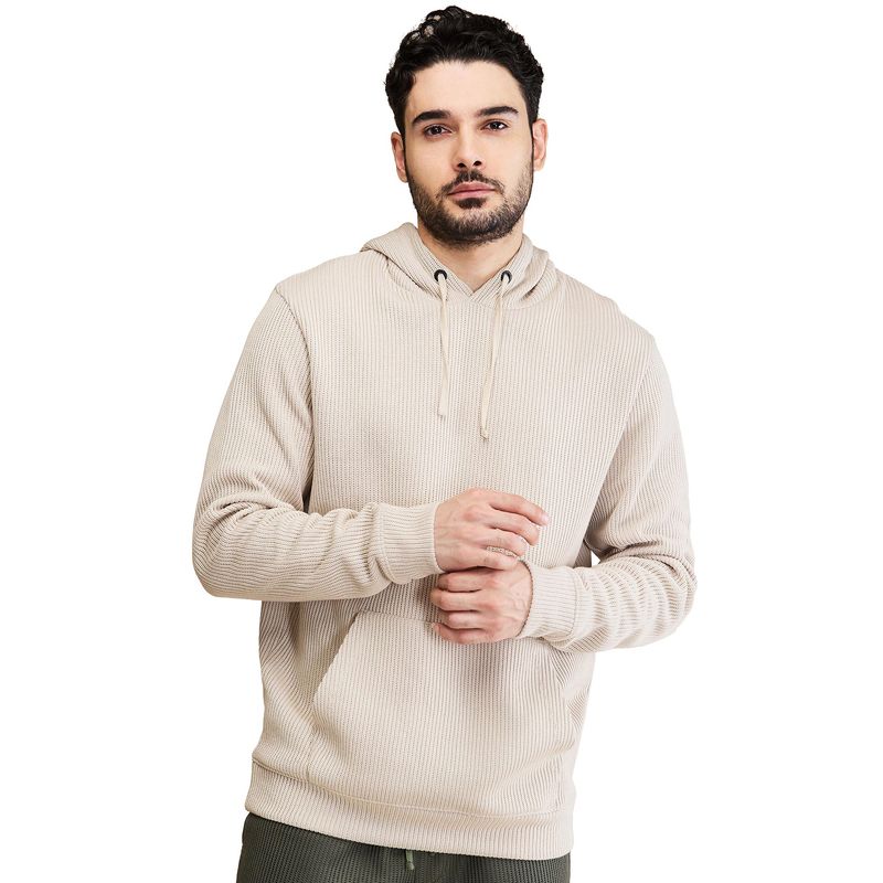 Being Human Mens Beige Self Design Hoodie (S)
