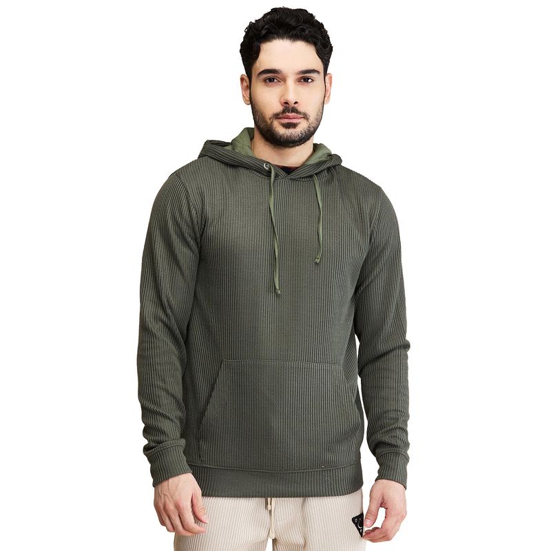 Being Human Mens Olive Self Design Hoodie (XL)