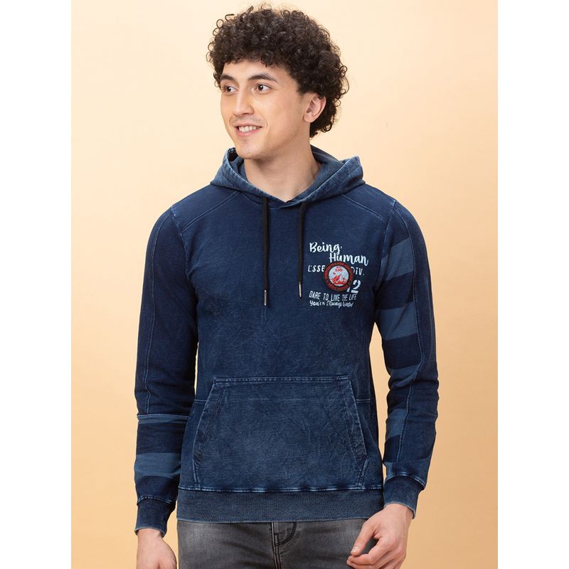 Being Human Mens Blue Typography Hoodie (M)