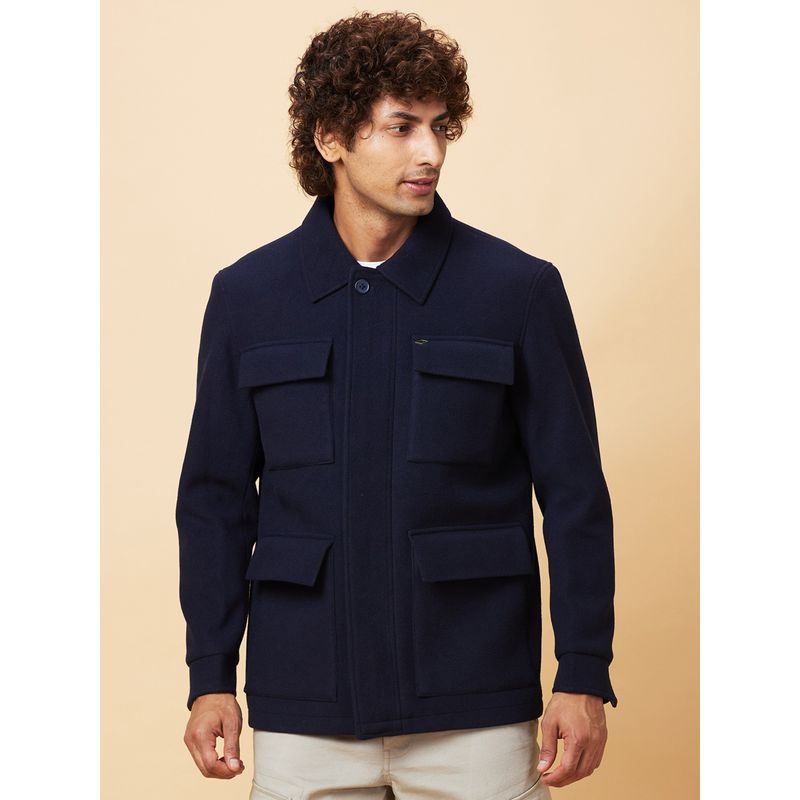 Being Human Mens Solid Navy Blue Jacket (M)