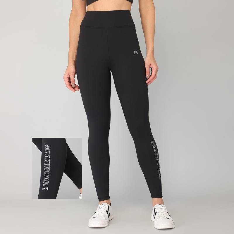 Muscle Torque Gym Yoga High Waist Seamless Reflecting Printed Make It Worth Tight Black (2XL)